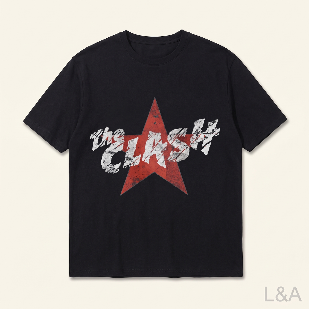 The Clash Vintage Band T-Shirt on plain background with L&A watermark