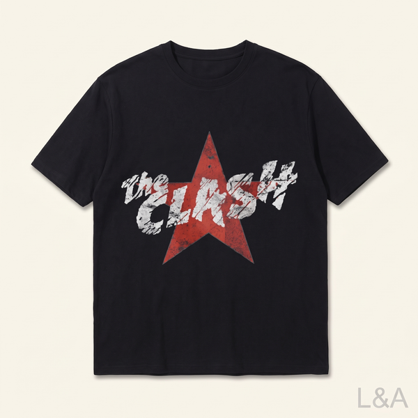 The Clash Vintage Band T-Shirt on plain background with L&A watermark