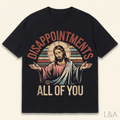 Religious Figures Humor T-Shirt on plain background with L&A watermark