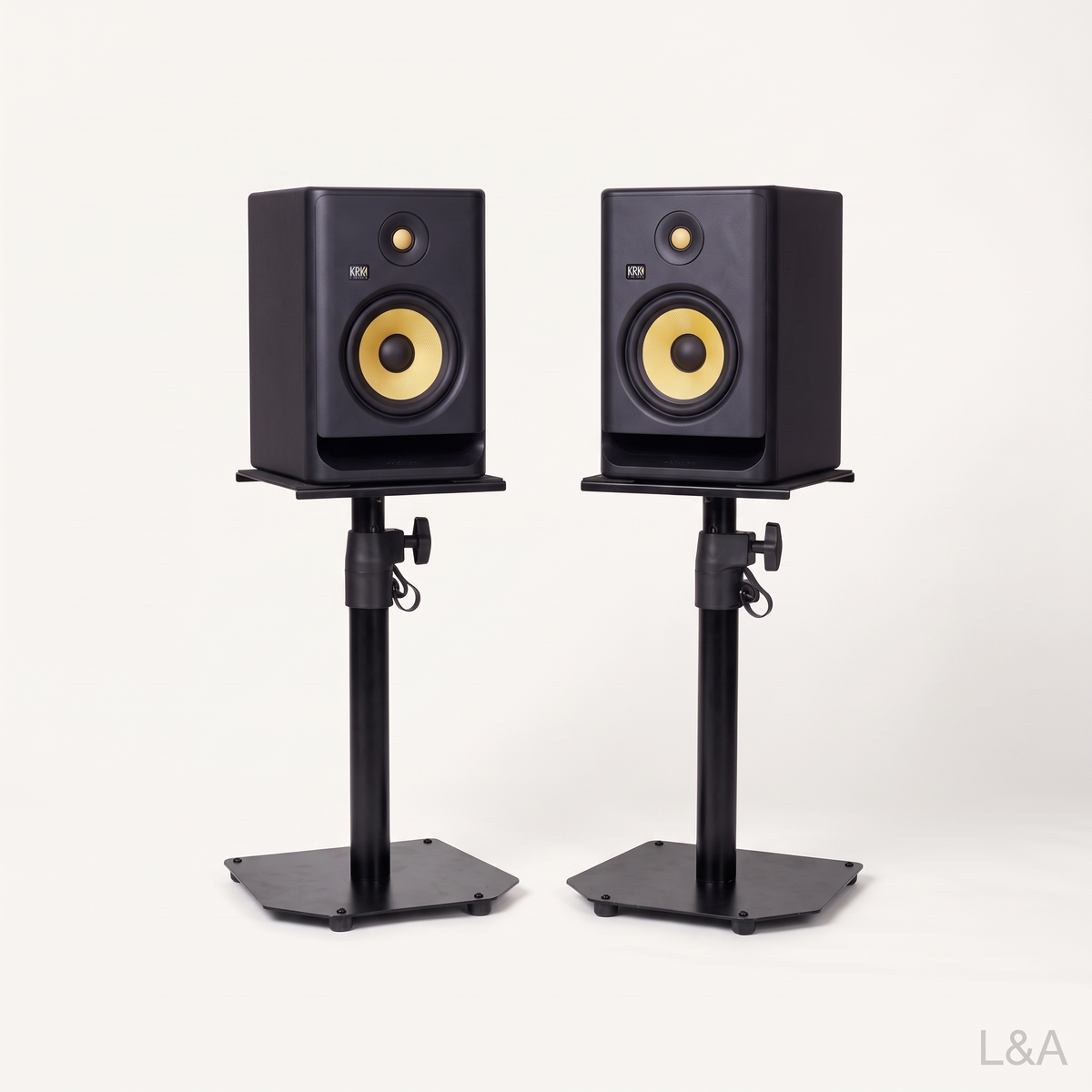 KRK Rokit 7 G5 studio monitors, pair on stands