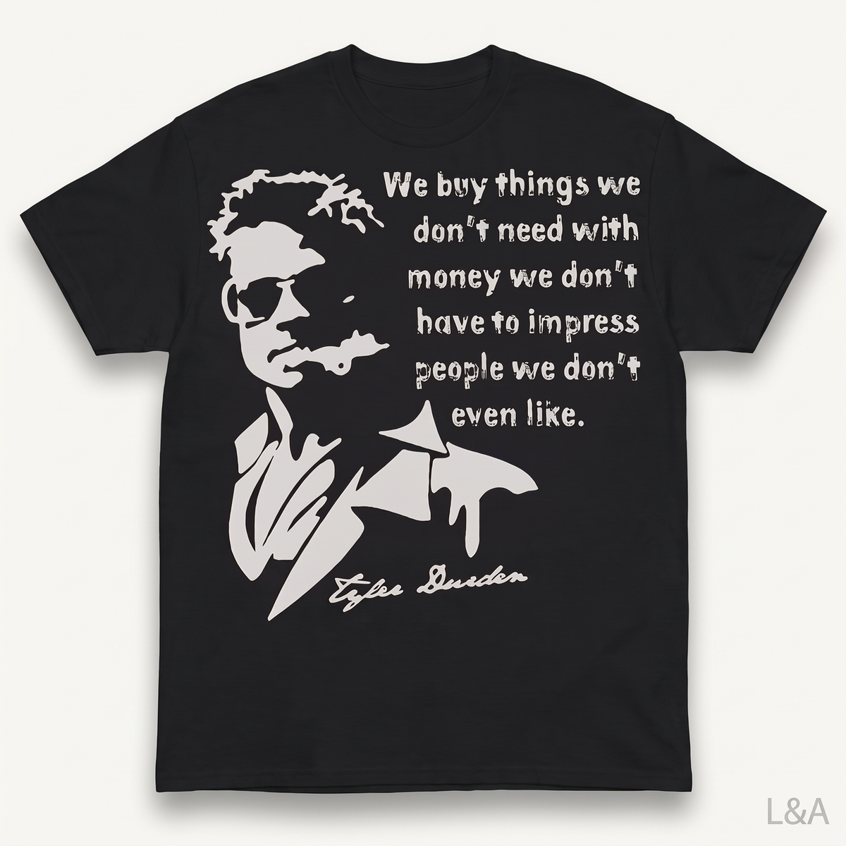 Fight Club Inspired Graphic T-Shirt on plain background with L&A watermark