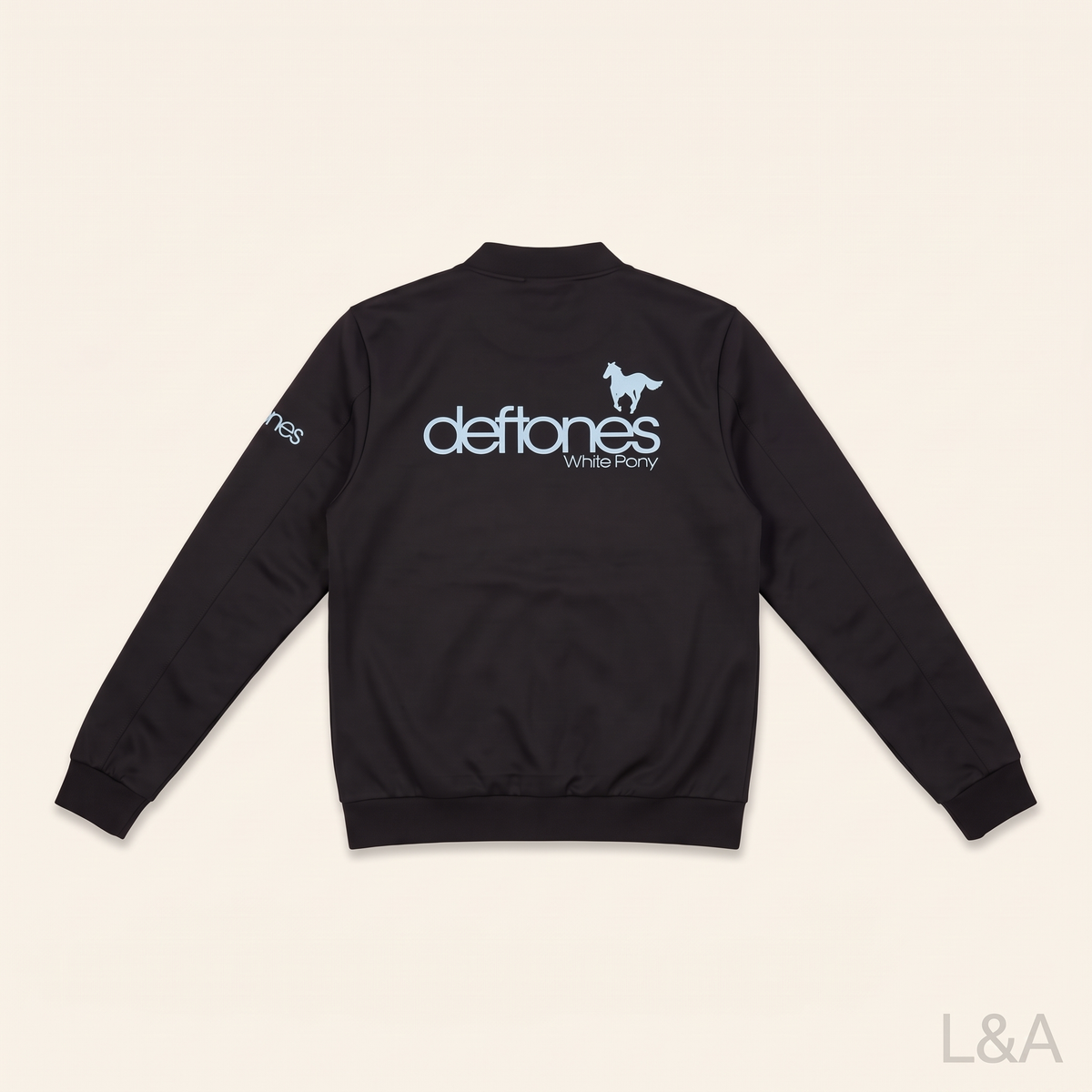 Music Note Lyric Print Winter Jacket - flat lay on cream background