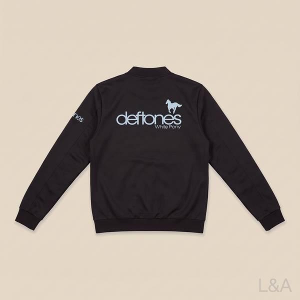 Music Note Lyric Print Winter Jacket - flat lay on cream background