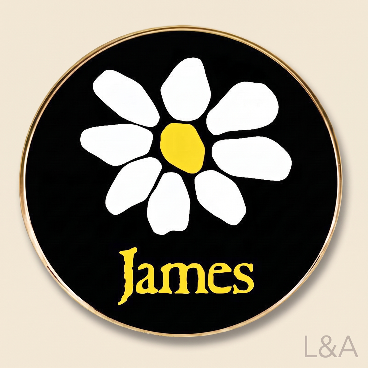 James Rock Band Pin Brooch - cream background