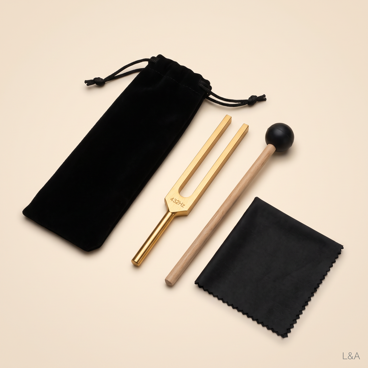 432Hz Golden Tuning Fork Set - corrected shape, cream background