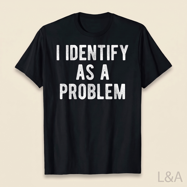 I Identify As A Problem Humor T-Shirt - matching cream background
