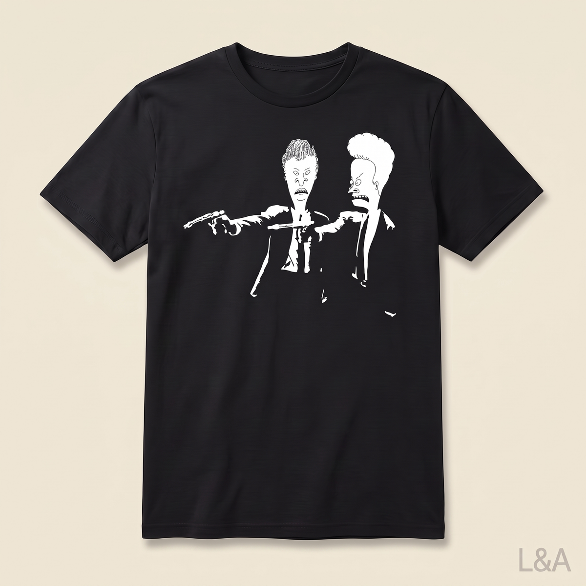 Pistol Print Graphic T-Shirt - matching cream background