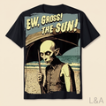 Gothic Vampire Graphic T-Shirt - warm cream background, corrected tint