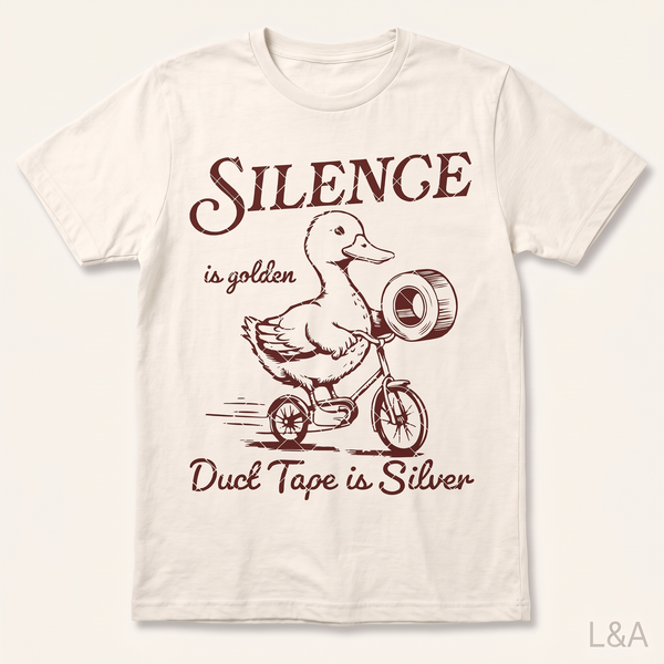 Silence Is Golden Tape Print T-Shirt - crisp print, clean colors