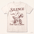 Silence Is Golden Retro Graphic T-Shirt - crisp print, matched rendering quality