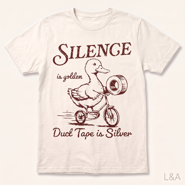 Silence Is Golden Retro Graphic T-Shirt - crisp print, matched rendering quality