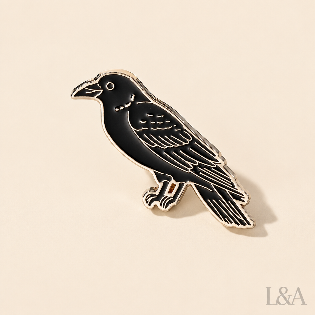 Raven Enamel Brooch Pin